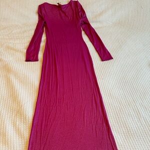 Skims  bright pink fitted shimmer dress.